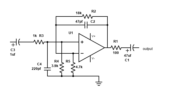 Op-amp preamplifier schematic